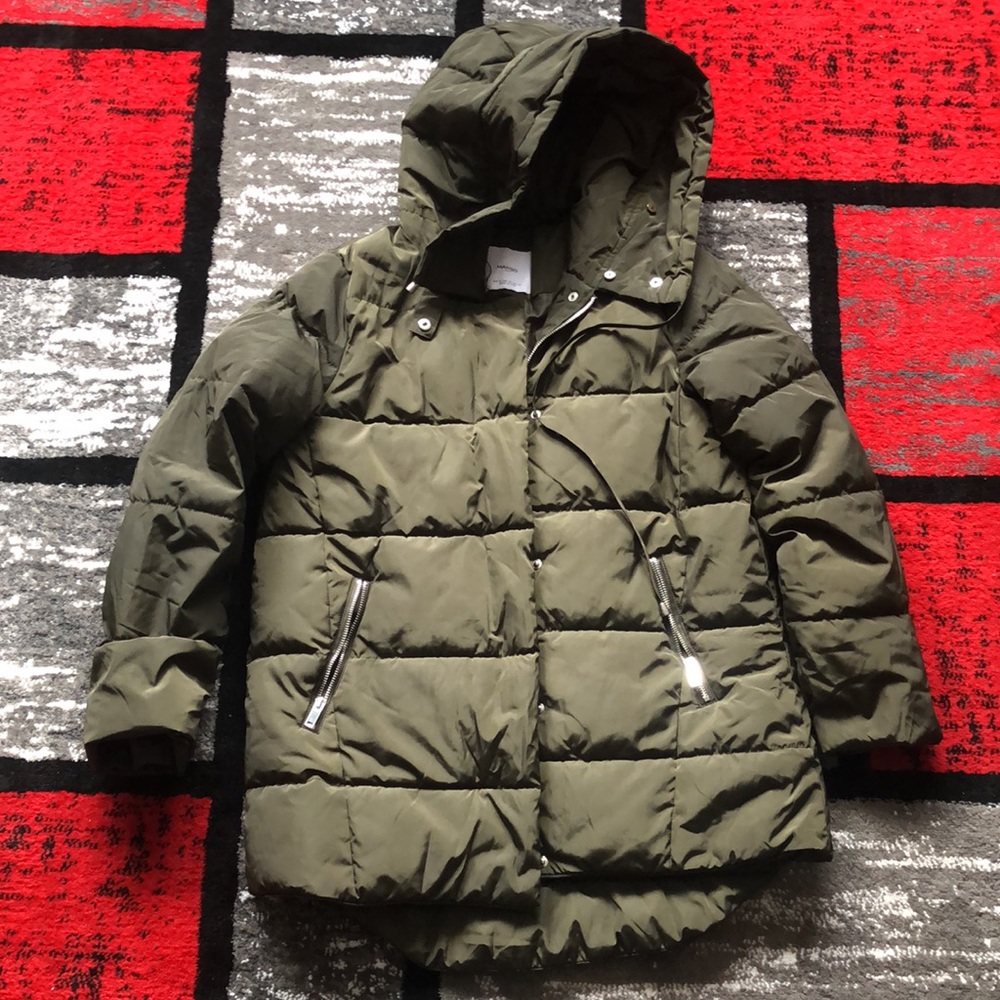 Mango Quilted Puffer Olive Green Coat/Jacket